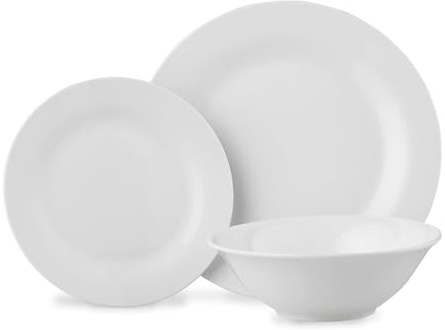 Glim&Glam White Porcelain Dinner Set Crockery Rim Plates Bowls 12 Piece Set for 6 People (12) | Crockery, Rim Plates, Bowls