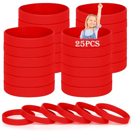 HONTIUS Armband i silikon, 25 st barn röda gummiarmband tomma handledsband universellt armband set för barn kindergarden team sport (lämplig för 3-7 år)