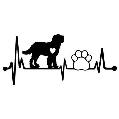 JIFENLI Autoaufkleber 17,9X8CM Vinyl Aufkleber Auto Aufkleber Labradoodle Herzschlag Lebenslinie Hund Pfote Auto Fenster Dekor Schwarz/Silber