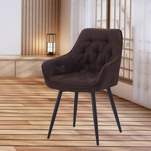 LEBENSwohnART Design Drehstuhl UDINA Vintage-braun Mikrofaser Armlehne gepolstert Ziersteppung Schwarze Metallbeine Chesterfield
