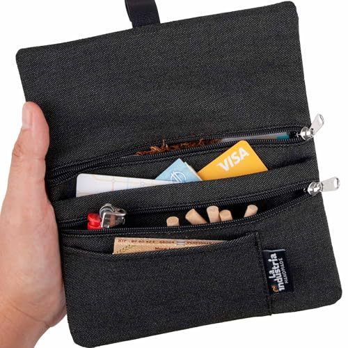 Water-repellent tobacco pouch for 30-50 g - Tobacco bag holder for filter tips, rolling paper & lighter (Double Zipper)
