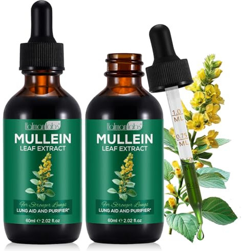 2 Pack Mullein Drops für die Lunge, Mullein Leaf Extract mit Chlorophyll, Mullein Leaf Extract Supplement, Mullein Leaf Extract für die Reinigung der Lunge und Unterstützung der Atemwege