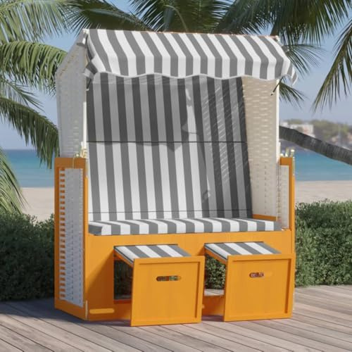 ShGaxin Strandkorb mit Dach, Strandkörbe, Roofed Beach Chairs, Strandkorb Für Draußen, Poly Rattan und Massivholz Weiß & Grau