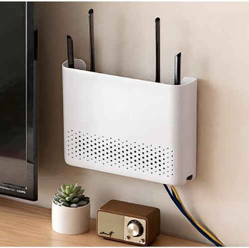Router Shelf, Router Box, Router Wall Mount White Cable Hide Box for Storage of Wires, Routers, Remotes, TV Set-Top Boxes(Size:L)