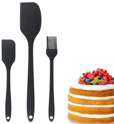EORPAVU Pinceles de repostería, Juego de 3 piezas de espátula de silicona para hornear cepillo de aceite cepillo de silicona para hornear y raspador de masa de silicona ayuda de cocina (negro)