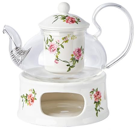 Teiera in fiore, teiera in vetro, teiera in vetro, teiera in ceramica, teiera in vetro con filtro infusore in porcellana, for tè sfuso, tè, fiori, latte, caffè