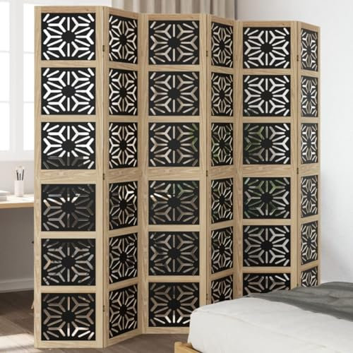 Mobilier d'extérieur Paravent 6 panneaux en bois massif marron et noir Paulownia