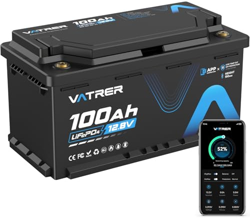 VATRER POWER 12V 100Ah LiFePO4 DIN H8/D5 Untersitz Batterie | Bluetooth APP · 100A Smart BMS · H190 Untersitz-Design · Für Wohnmobil & Caravan