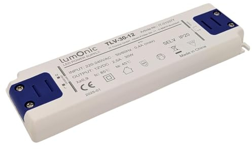 Lumonic I LED Trafo TLV-30-12 I 12V 30W I Input 220-240VAC I flimmerfrei & ultradünn I Überlastschutz I LED-Netzteil I für LED-Beleuchtung & LED-Streifen