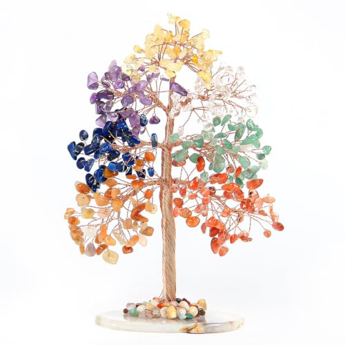 7 Chakra Kristallbaum – Handgefertigter Edelsteinbaum für Zuhause & Büro | Bunte Tischdeko – Sieben Edelsteinarten in den traditionellen Chakrafarben setzen dekorative Farbakzente.