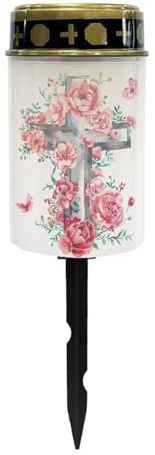 Nopersonality Lampes solaires multifonctions en forme de croix de rose sur piquet de jardin, décorations de cimetière pour tombe, décoration de tombe, décoration de cour, cadeau de souvenir
