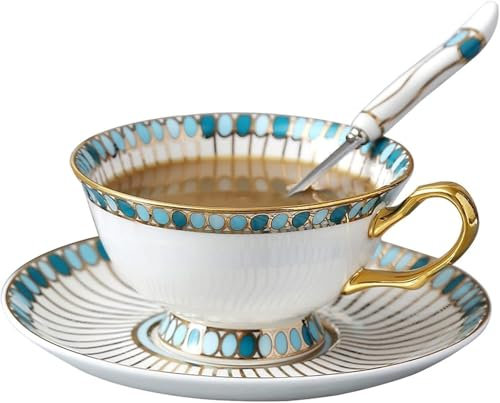 QXHSSM Ensemble de 4 tasses à expresso de luxe en porcelaine anglaise haut de gamme avec poignée dorée, tasses à thé for le thé de l'après-midi, motif floral
