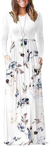 AUSELILY Robes maxi longues à manches longues pour femmes, robes longues décontractées avec poches, hiver, S