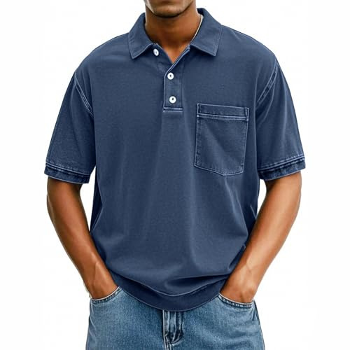 Herren Kurzarm Poloshirt mit Knopfleiste und Taschen Einfarbig Klassisch Golfshirt Sommer Tennis Funktionsshirt Atmungsaktives Golf Lässig Polohemd Outdoor Sport Tshirt Kurzarmshirt Freizeit