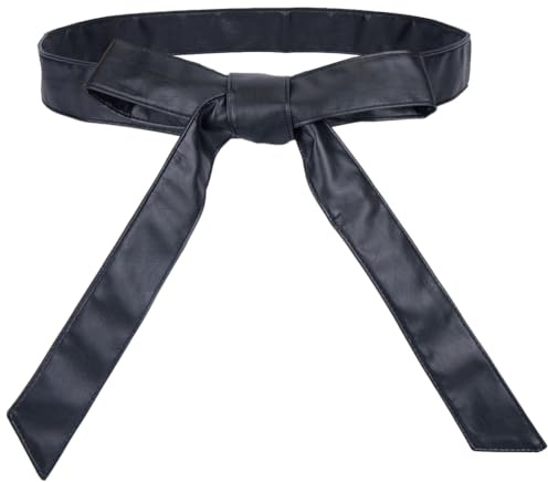 CALFOVERA Cinturón OBI de Piel Sintética de 179cm X 4cm para Mujer, Cinturón Negro de Piel Suave con Lazo, Ajustable, Retro, Ancho, Anudado, Tipo Corsé, para Vestidos, Faldas, Camisas Y Abrigos.
