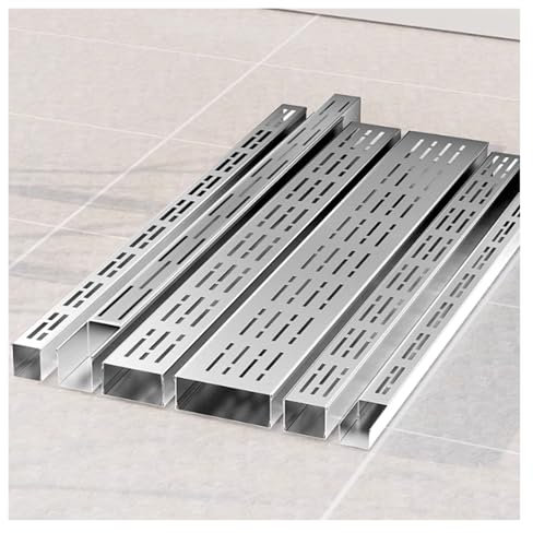 Slimline Terrassen-Entwässerungsrinnen-Kits – anpassbarer, flacher 304 Edelstahlgraben für Pool, Pavillon, Garten, Küche – abnehmbare Abdeckung, Gitterrost (3,5 x 3 x 100 cm)