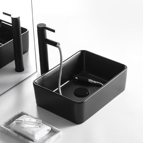 Lavandino da bagno, lavabo da appoggio in ceramica, lavabo artistico, lavamani antigraffio, facile da pulire, per piccoli appartamenti, ristoranti, balconi, bagni, hotel (nero B 40x