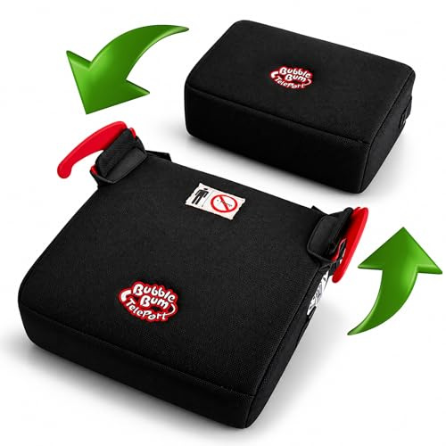 BubbleBum Teleport Car Booster Seat, i-Size R129 Travel Booster Car Seat, Sturdy Backless Carseat for Kids 125-150cm, Foldable Portable that Folds 60% Smaller, Kid Child Seats 5-12 Years Old - Black
