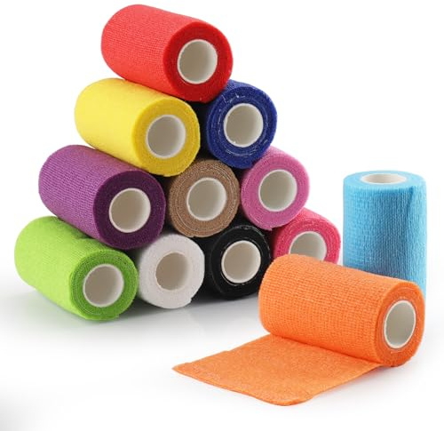 Foydream 12 Rouleaux Bandage Autoadhésif 10 cm x 4,5 m Pansements Auto-Adhésif non Tissé Cohésifs Sports Bandage Élastique Autocollant Bande Strapping Adhésif pour Doigt Mains Pieds Poignets