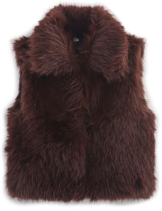 Generisch Chaleco de piel sintética para mujer con cuello ancho - Chaleco sin mangas para un aspecto elegante en capas | Chaleco de piel suave para otoño e invierno, S