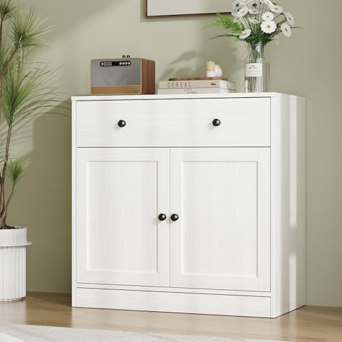VOWNER Buffet avec tiroirs, commode à 2 portes, armoire de cuisine avec plan de travail, armoire de buffet, meuble TV, armoire de rangement pour salon, chambre à coucher, 40 x 80 x 80 cm, blanc, 1