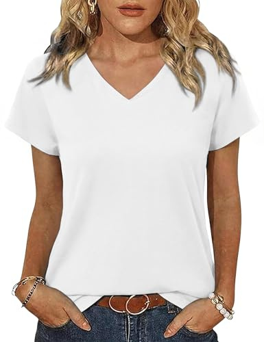 Jahetuul T-Shirt Femme Manches Tombantes Col V Uni