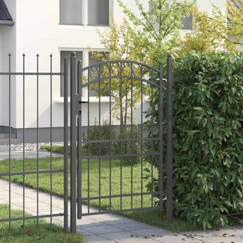 Mokuyary Zauntor mit Schloss Grau 200 x 100 cm Pulverbeschichteter Stahl Zauntür, Gartentür Zauntor Zaun, Hoftür Tor für Garten, Hinterhof, Terrasse