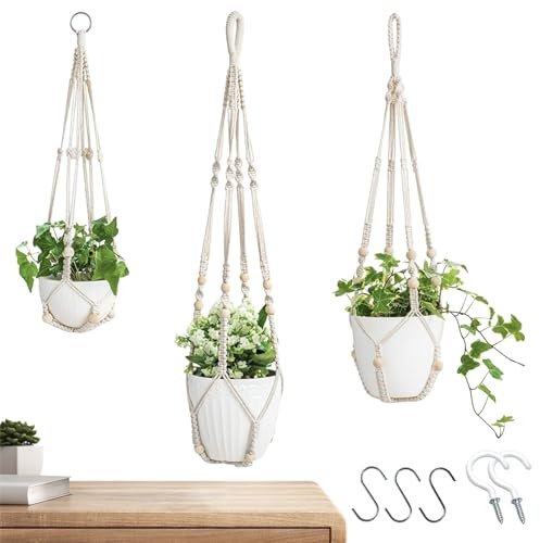 Macrame Växthängare - Handvävda Dekorativa Hållare, Virkade Växthängare, Hängande Blomsterdisplay, Inomhus Utomhusväggkorg, Fönsterdäck Hemträdgårdstillbehör | Perfekt För Thanksgiving Valentine's