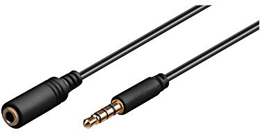 Goobay 62476 Prolunga Audio e Cuffie AUX, 4 Pin da 3.5mm Slim, CU, Nero, 0.5m Lunghezza del Cavo