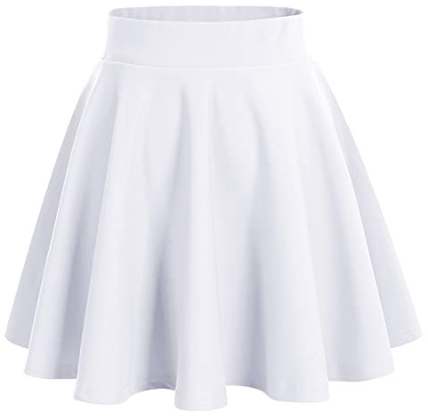 Bridesmay Mångsidig stretchig informell veckad kjol för damer, basic-minikjol, hög midja, skateboardkjol, cosplay, kort klockkjol, A-vit, M