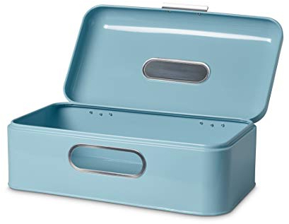 Echtwerk Brotkasten, Retro-Brotbox aus Metall mit Sichtfenster, Platzsparende Aufbewahrungsbox, Brotkorb mit Deckel, hellblau, 42, 5 x 23, 8 x 17 cm