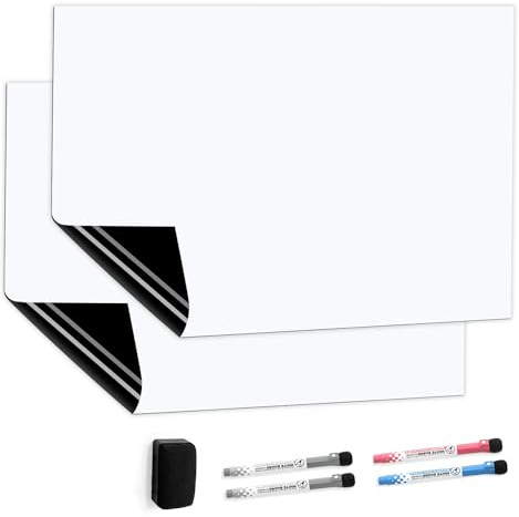 CUHIOY Whiteboard magnetisk kylskåpstavla 2 st 50 x 30 cm för hemmakök, påminnelse- och meddelandetavla för kontor, daglig veckoplanerare, torrsuddsmagnettavlor menylista inköpslista, 4
