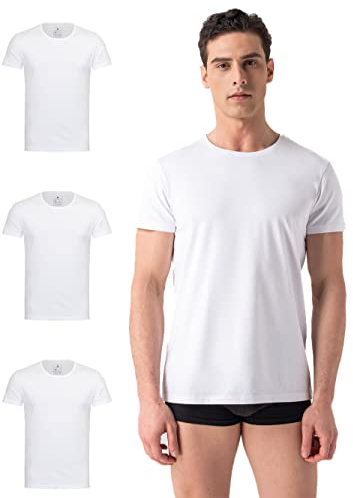 Burnell & Son Herren T-Shirt 3er Pack Rundhals Unterhemd Herren - Stretch - Kurzarm Shirt Männer aus Baumwolle Basic Slim Fit Weiss XL