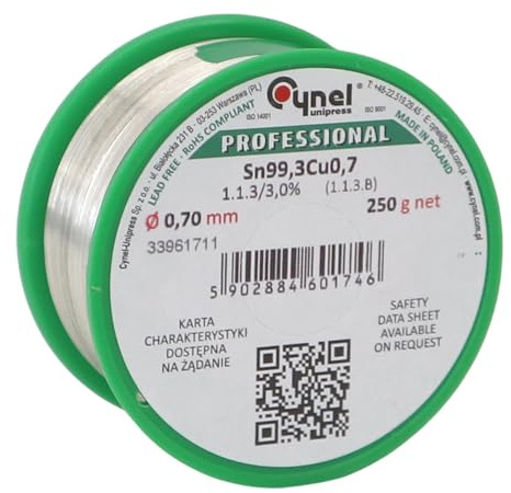 WITTKOWARE Lötzinn 0,70mm bleifrei | Sn99,3Cu0,7 | 250g Spule Elektronik-Lötdraht fein