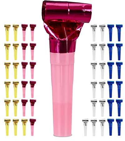 Relaxdays Trombette da Festa, Set da 50 pz., Fischietti per Bambini, Compleanno, Carnevale, Party-Kit, Carta, Colorate