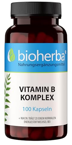 Vitamin B Komplex Kapseln – 100 Stück hochdosiert mit Vitamin B1 B2 B3 B5 B6 B9 und B12 für 100 Tage von BIOHERBA PZN 17191435