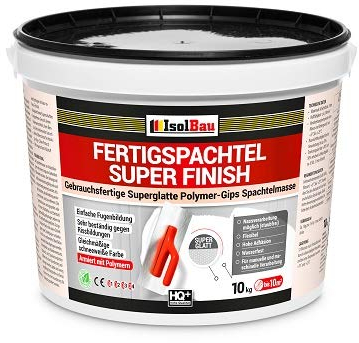 Isolbau Super Finish Spachtel 10 kg, Glättspachtel Fugenspachtel, Gebrauchsfertige Polymer-Gips Fertigspachtel Spachtelmasse für innen, Weiß Q1-Q6