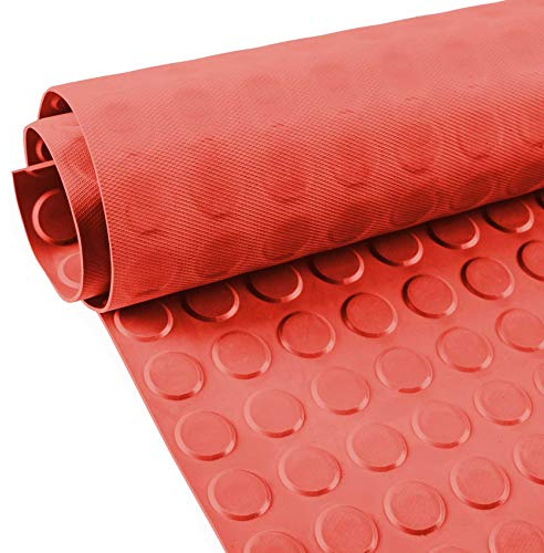 ANRO Gummimatte Noppenmatte Meterware 3mm Gummiläufer Noppen Bodenmatte als Werkstattboden, Antirutschmatte, Werkbank Auflage, Gummi Matte für Anhänger, Keller, Garage TPE Rot 300 x 100cm
