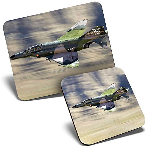 Mouse Mat & Coaster Set - F-4 Phantom Fighter Jet Aircraft 23.5 x 19.6 cm & 9 x 9 cm for Computer & Laptop, Office, Gift, Non-slip Base #12462