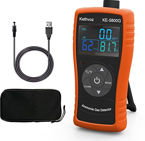 Ammonia Gas Detector, Air Quality Monitor Kethvoz 5800G Ammonia Gas Meter with Temperature Humidity Tester Measure 0~100 PPM Nh3 for Hen House Poultry Farms Factory