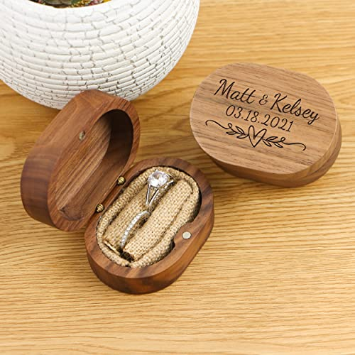 KEMEILA Boîte à Bague de Mariage en Bois Style Rétro Rustique Vintage pour Fiançailles, Demande en Mariage, Boîte de Rangement, Cadeau pour Femme