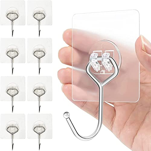 Charfia 8 Stück 15kg (Max) Selbstklebend Haken Extra Stark, Große Klebehaken Transparent Haken Selbstklebend Wandhaken Selbstklebend für Küche Bad Wand & Decke Aufhänger