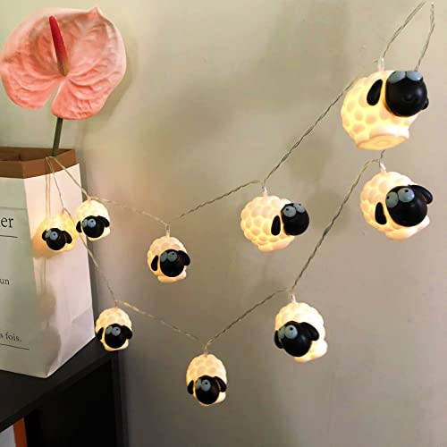 Riaxuebiy Schafform Lichterketten Batteriebetrieben für Schlafzimmer Halloween Weihnachtsfeiertagsfeier Klassenzimmer Dekoration (1.65m/10led, Schwarz Gesicht Schaf)