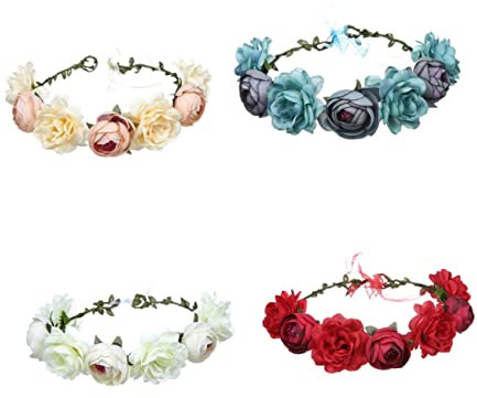 WOONEKY 4stücke Kreatives Blumenhaarband Für Bräute Teiliges Mit Roten Blauen Champagnerfarbenen Und Weißen Rosen Elegantes Haarschmuck-accessoire Für Hochzeiten Und Besondere