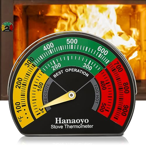 Hanaoyo Magnetic Log Burner Thermometer with Large Dial, Wood & Gas Stove Top Meter (1 PCS)
