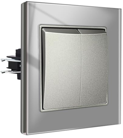 CNBINGO Interruptor de luz de 2 vías, 1 vía, interruptor de luz empotrado, interruptor basculante sin tornillos, interruptor de pared táctil, interruptor basculante de cristal, gris