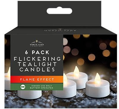 Flickering Effect White LED Tealights - Pack of 6
