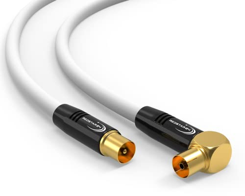 RedStar24 Antennenkabel 7,5m Weiß – Stecker zu 90° Gewinkelt Buchse Koaxial – Premium HDTV Koaxialkabel für Kabelfernsehen | TV Kabel: Kompatibel mit TV, Radio, DVB-T/T2, DVB-C, DAB
