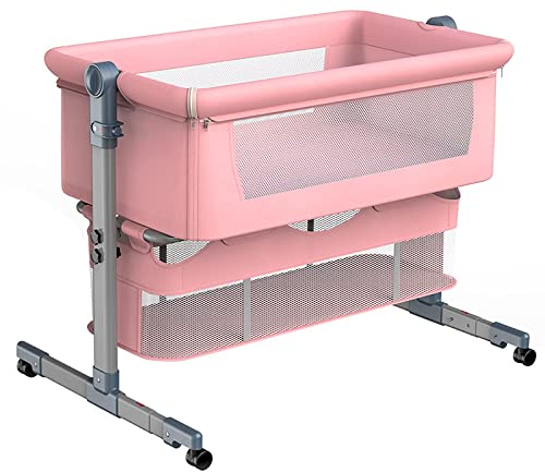 Kompaktes Nachtbett mit 360°-Universalrad, höhenverstellbarer, abnehmbarer und waschbarer Nachttisch, zusammenklappbare Puppenwiege, geeignet für Neugeborene im Alter von 0 bis 18 Monaten, Gelb (Pink)