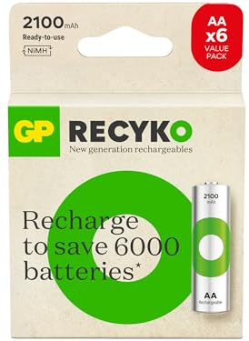 GP Piles ReCyko 2100 AA Pen Ni-MH rechargeables, 1,2 V, carte 6